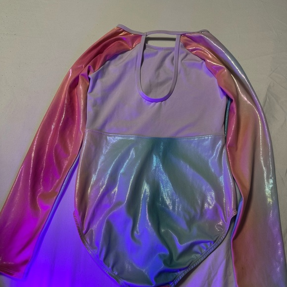 More Than Magic Long Sleeve One Piece Leotard Girls, rainbow foil Size-L (10-12) - Picture 2 of 6